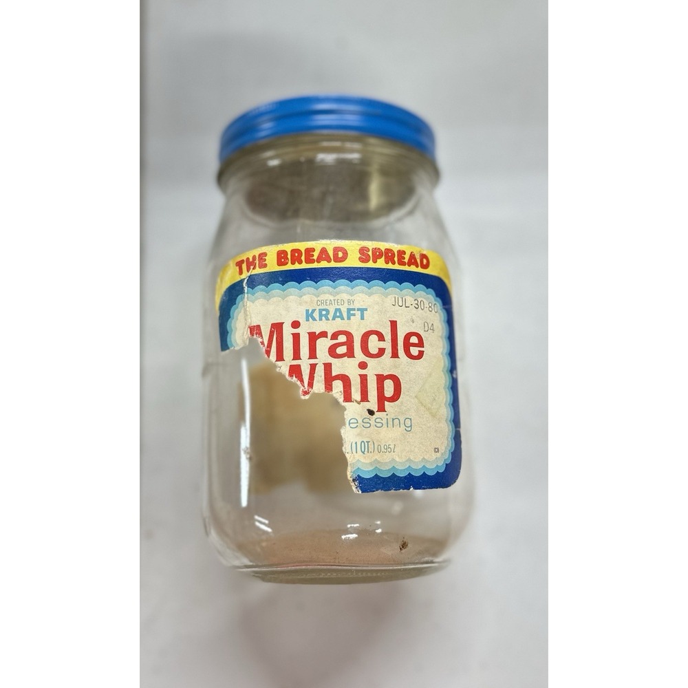 Vintage Kraft Miracle Whip Glass Jar Metal Lid 32oz July 1980 Advertising Bottle